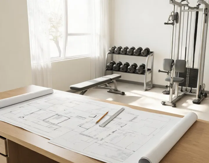 Home training equipment and a marked floor plan