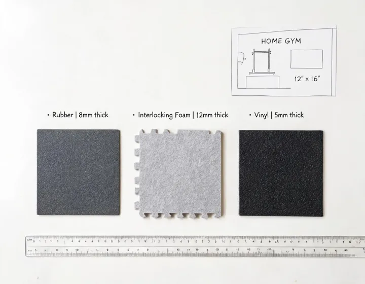 Flooring samples with measurements and equipment interface notes